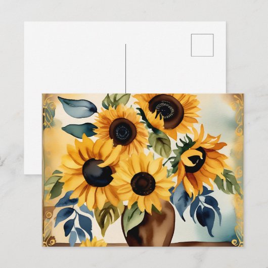 Waterverf Zonnebloem Briefkaart (Voorkant / Achterkant)