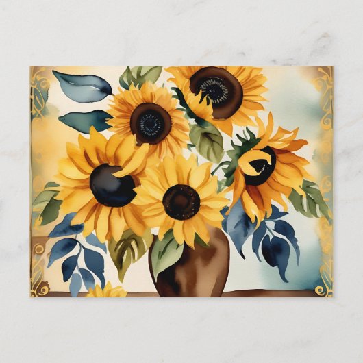 Waterverf Zonnebloem Briefkaart (Voorkant)