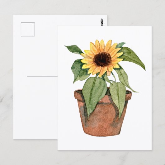 Waterverf Zonnebloem Briefkaart (Voorkant / Achterkant)