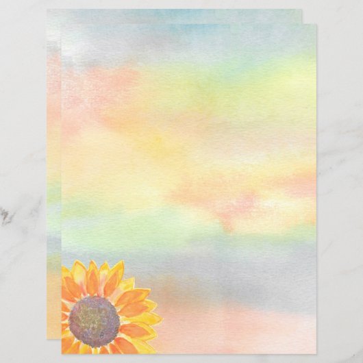 Waterverf Zonnebloem briefpapier Papier (Voorkant / Achterkant)