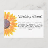 Waterverf zonnebloem bruiloft details informatiekaartje (Voorkant)