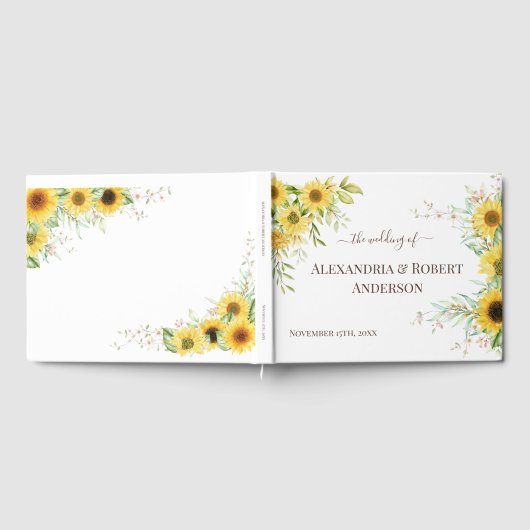 Waterverf Zonnebloem bruiloft gastenboek (Volledig)
