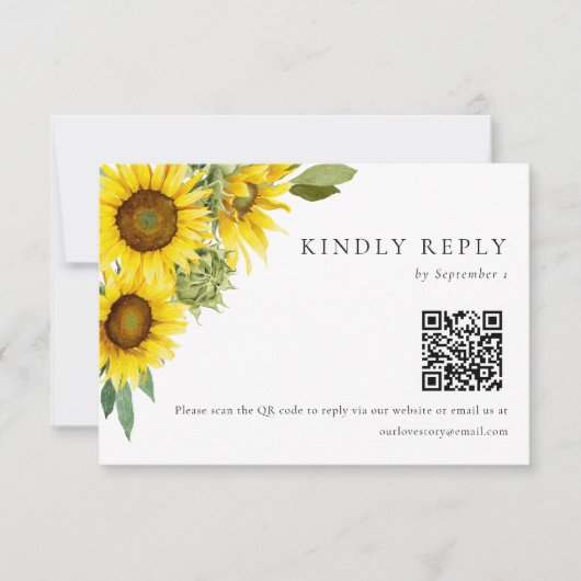 Waterverf Zonnebloem bruiloft RSVP Kaart QR Code (Voorkant)