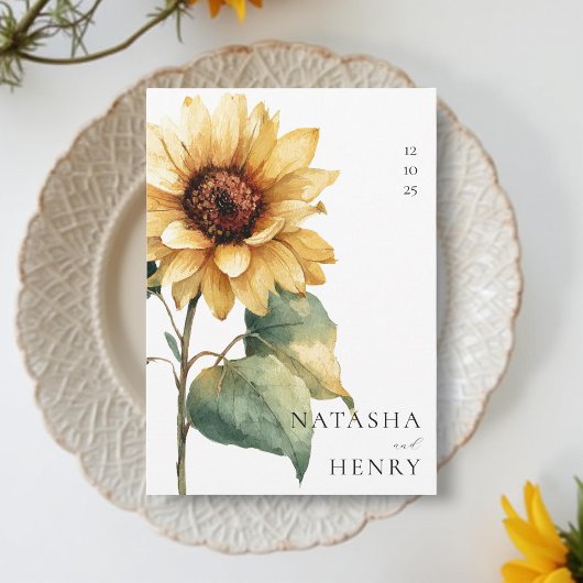 Waterverf Zonnebloem Bruiloft Rustieke Boho Geel Kaart