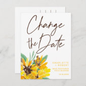 Waterverf Zonnebloem bruiloft Verander de datum Aankondigingskaart (Voorkant / Achterkant)