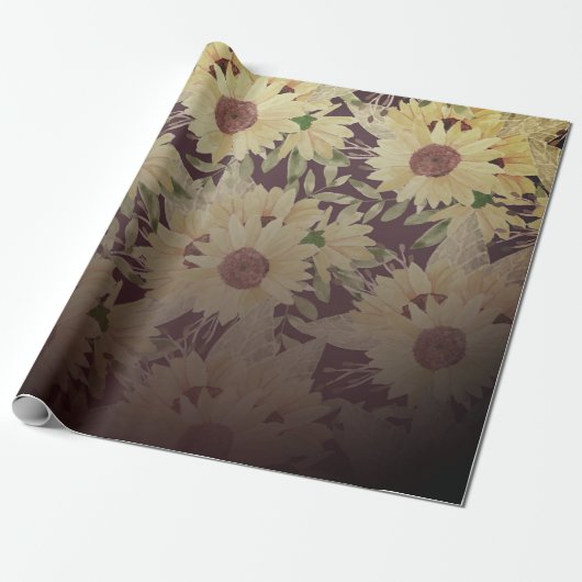 Waterverf Zonnebloem Cadeaupapier (Uitgerold)