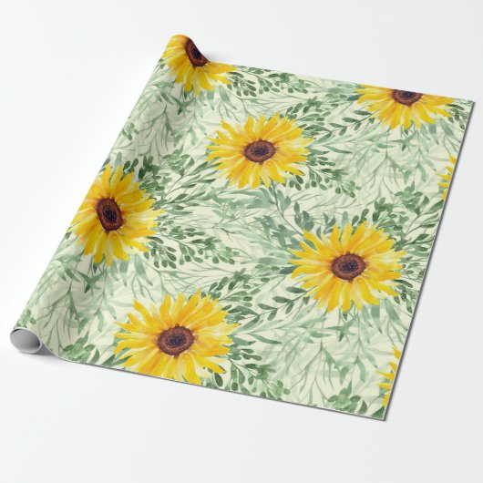 Waterverf Zonnebloem Cadeaupapier (Uitgerold)