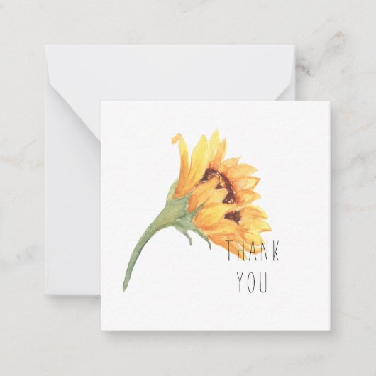 Waterverf Zonnebloem Dank u Kaartnaam Notitiekaartje (Voorkant)