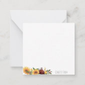 Waterverf Zonnebloem Dank u Kaartnaam Notitiekaartje (Achterkant)