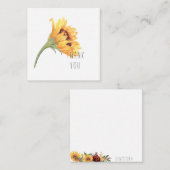 Waterverf Zonnebloem Dank u Kaartnaam Notitiekaartje (Voorkant / Achterkant)