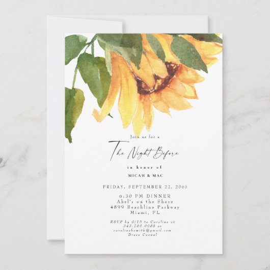 Waterverf Zonnebloem De nacht voor het huwelijk Kaart (Voorkant)