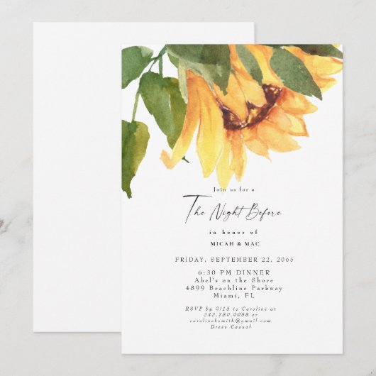 Waterverf Zonnebloem De nacht voor het huwelijk Kaart (Voorkant / Achterkant)