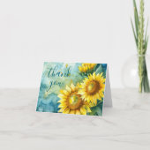 Waterverf Zonnebloem Donker Blauwgroen Bedankkaart (Voorkant)