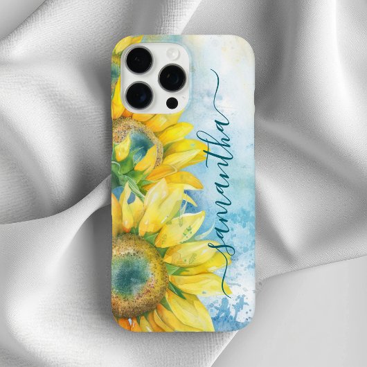 Waterverf Zonnebloem Donker Blauwgroen Girly Signa Case-Mate iPhone Case