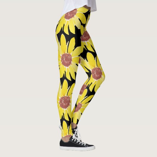 Waterverf Zonnebloem Dwervel met handschilderd Leggings (Rechts)