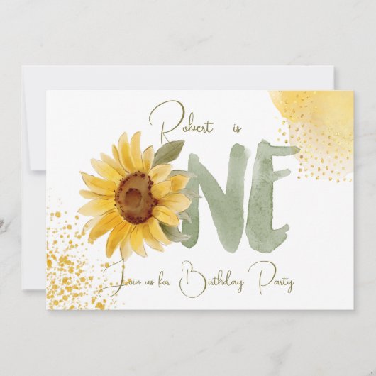 Waterverf zonnebloem eerste uitnodiging (Voorkant)