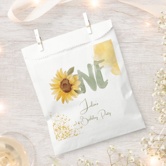 Waterverf zonnebloem eerste verjaardag bedankzakje (Geknipt)