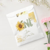 Waterverf zonnebloem eerste verjaardag bedankzakje (Gezegeld)