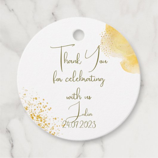 Waterverf zonnebloem eerste Verjaardag dank u Bedankjes Labels (Voorkant)