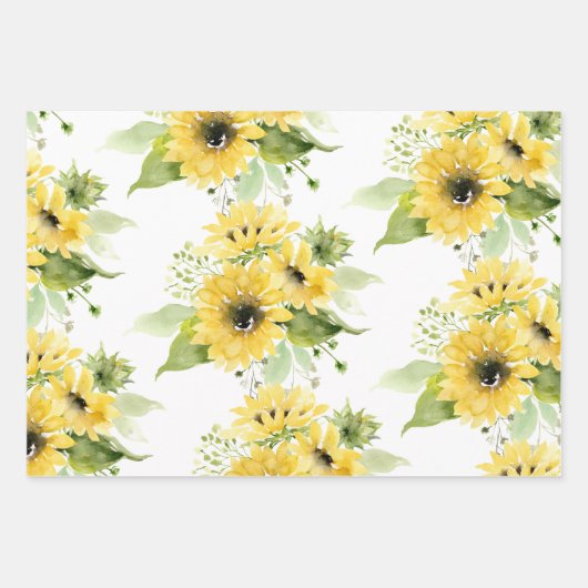 Waterverf Zonnebloem Eerste verjaardag Inpakpapier Vel (Voorkant)