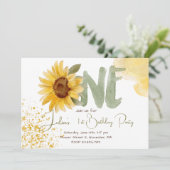 Waterverf zonnebloem eerste verjaardag kaart (Staand voorkant)