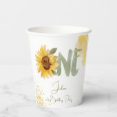 Waterverf zonnebloem eerste verjaardag papieren bekers (Achterkant)