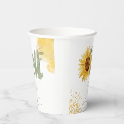 Waterverf zonnebloem eerste verjaardag papieren bekers (Rechts)