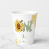 Waterverf zonnebloem eerste verjaardag papieren bekers (Voorkant)