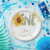 Waterverf zonnebloem eerste verjaardag papieren bordje (Feest)