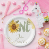 Waterverf zonnebloem eerste verjaardag papieren bordje (Feest)