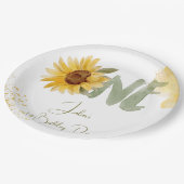 Waterverf zonnebloem eerste verjaardag papieren bordje (Gekanteld)