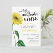 Waterverf Zonnebloem Eerste Verjaardagsuitnodiging Kaart (Staand voorkant)