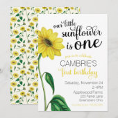 Waterverf Zonnebloem Eerste Verjaardagsuitnodiging Kaart (Voorkant / Achterkant)