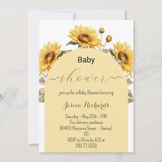 Waterverf Zonnebloem Elegant Baby shower Kaart (Voorkant)