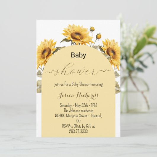 Waterverf Zonnebloem Elegant Baby shower Kaart (Staand voorkant)