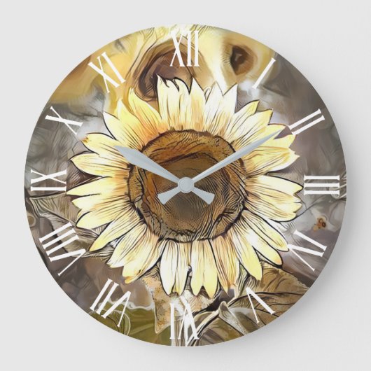 Waterverf Zonnebloem Elegant Collectie Grote Klok (Voorkant)