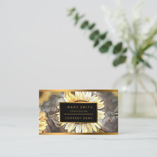 Waterverf Zonnebloem Elegant Collectie Visitekaartje (Staand voorkant)