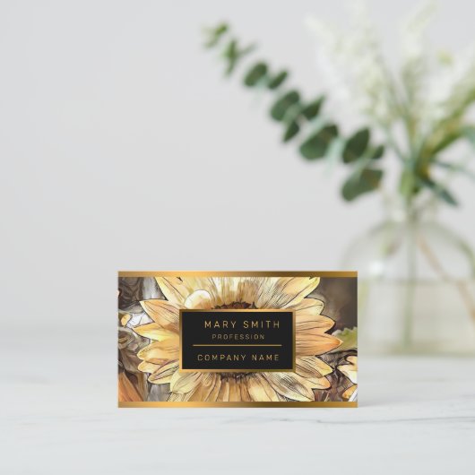 Waterverf Zonnebloem Elegant Collectie Visitekaartje (Staand voorkant)