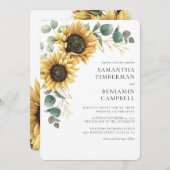 Waterverf Zonnebloem en Eucalyptus bruiloft Kaart (Voorkant / Achterkant)