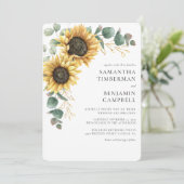 Waterverf Zonnebloem en Eucalyptus bruiloft Kaart (Staand voorkant)