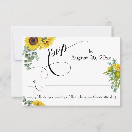 Waterverf Zonnebloem en Eucalyptus Elegant Type RSVP Kaartje (Voorkant)