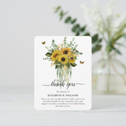 Waterverf Zonnebloem en Eucalyptus Symapthy Bedankkaart (Staand voorkant)