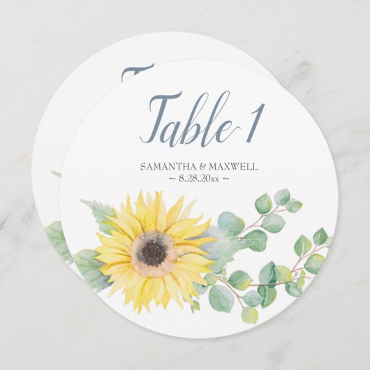 Waterverf Zonnebloem en Eucalyptus Tafelnummer (Voorkant / Achterkant)