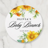 Waterverf Zonnebloem en Seabuckthorn Baby Brunch Bedankjes Labels (Voorkant)
