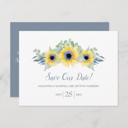 Waterverf Zonnebloem Eucalyptus Bewaar de datum Briefkaart (Voorkant / Achterkant)