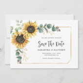 Waterverf Zonnebloem Eucalyptus bruiloft Save The Date (Voorkant)