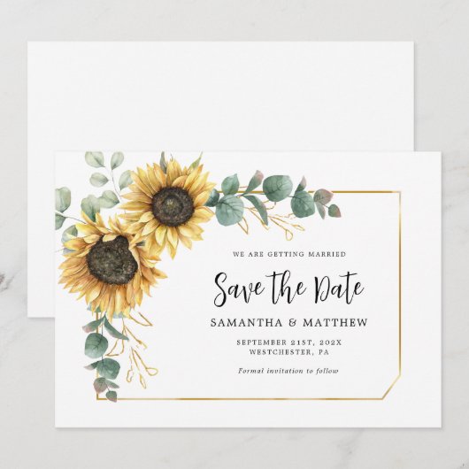 Waterverf Zonnebloem Eucalyptus bruiloft Save The Date (Voorkant / Achterkant)
