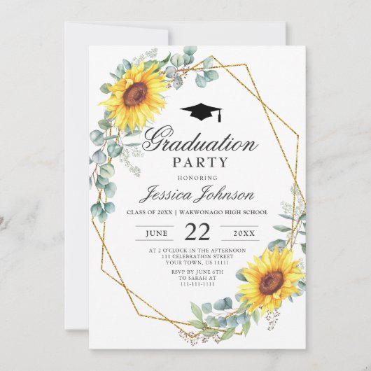 Waterverf Zonnebloem Eucalyptus GraduPartij Kaart (Voorkant)