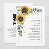 Waterverf Zonnebloem Eucalyptus QR Code Huwelijk Kaart (Voorkant / Achterkant)