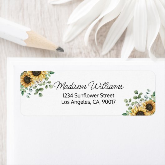 Waterverf Zonnebloem Eucalyptus Return Address Etiket (Insitu)